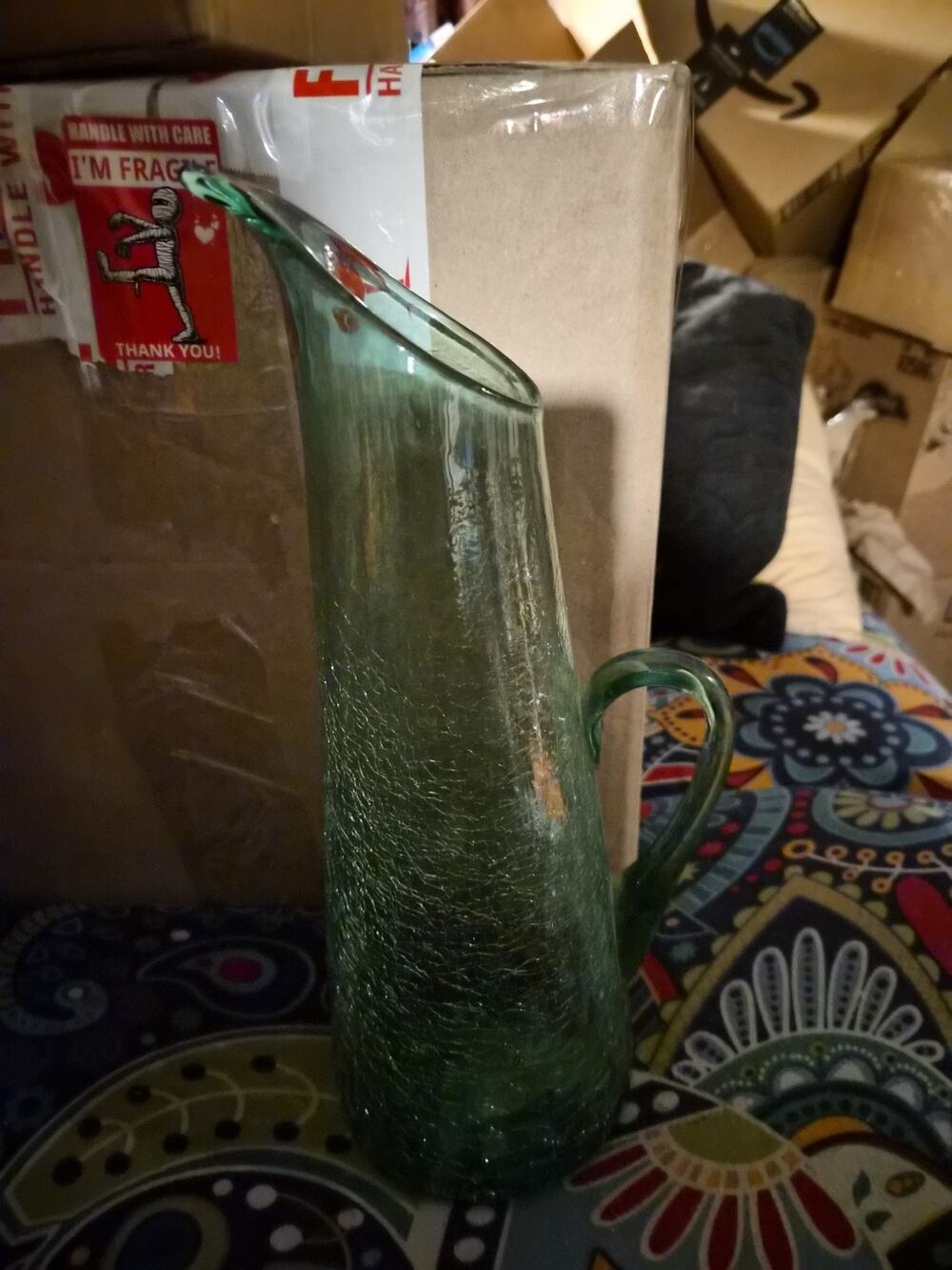 Vintage MCM Blenko Glass 939P Sea Green Pitcher Vase 13.75” Stunning